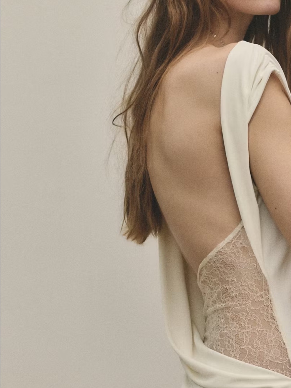 Mango Cream Backless Lace-Panel Dress